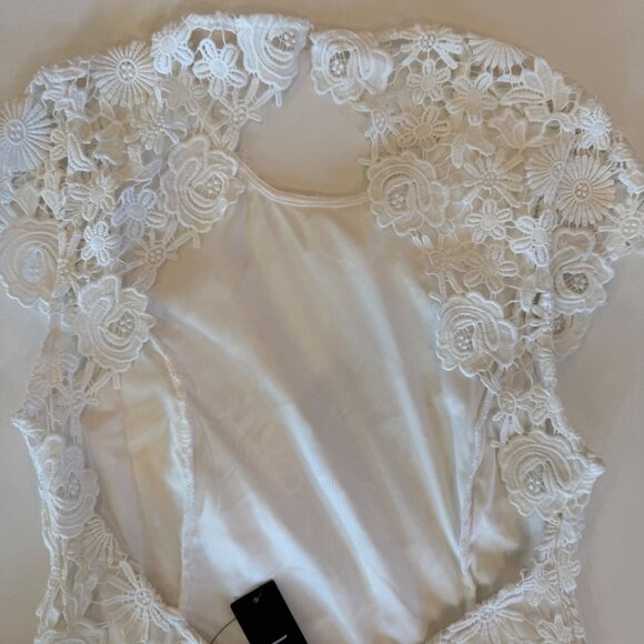 NWT Lulus White Floral Lace Dress Small Cap Sleeves Pencil Backless Medium Mini - Picture 15 of 15